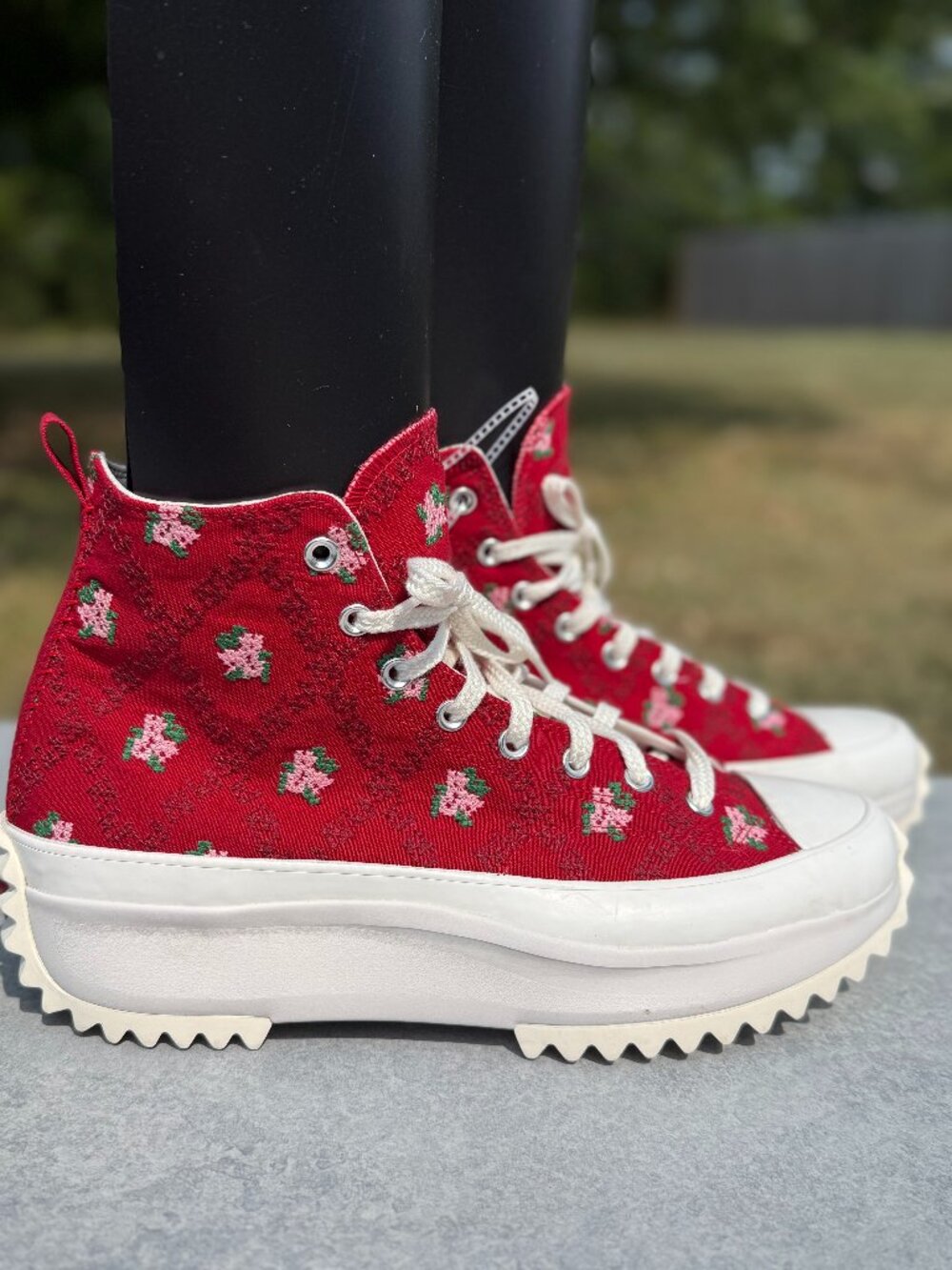 Converse Run Star Hike Mens 13 Womens 14.5 Red Floral Platform Coquette Y2K 4245